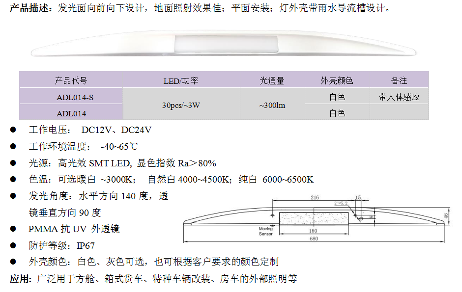 ADL014系列  LED车门灯 / 遮阳蓬灯(图1)